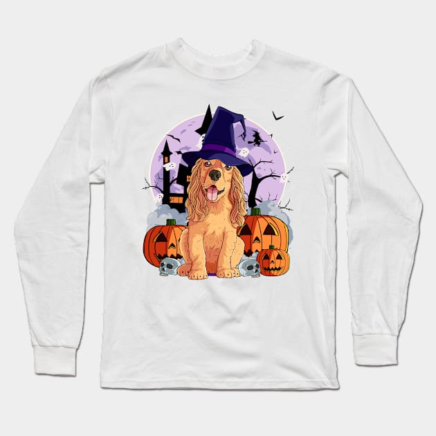 Cocker Spaniel Scary Halloween Witch Pumpkin Long Sleeve T-Shirt by Noseking